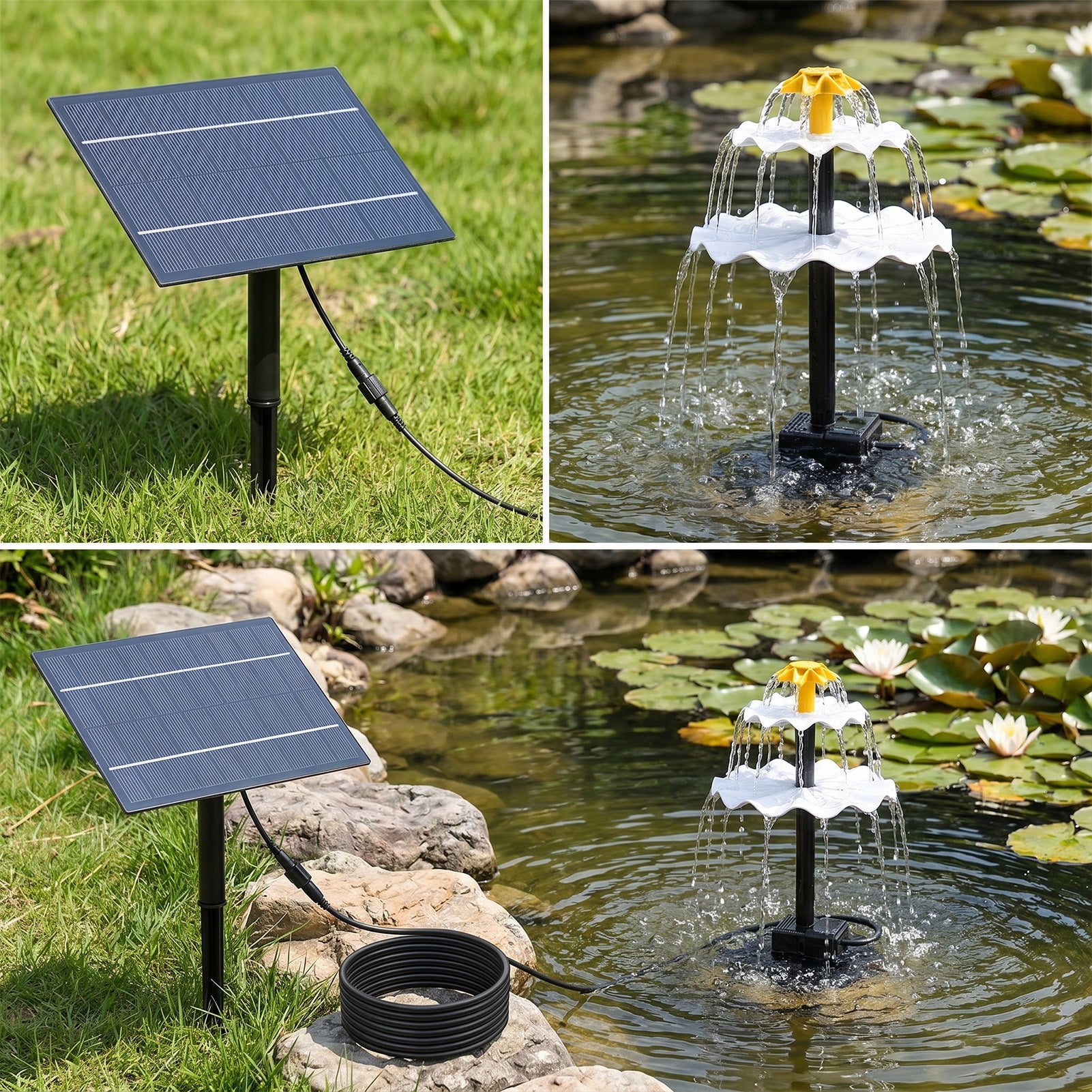 Adjustable Solar-Powered Water Fountain Pump Garden Decor Nozzles